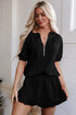 Half Zip Puff Sleeve Top and Ruffled Shorts Set